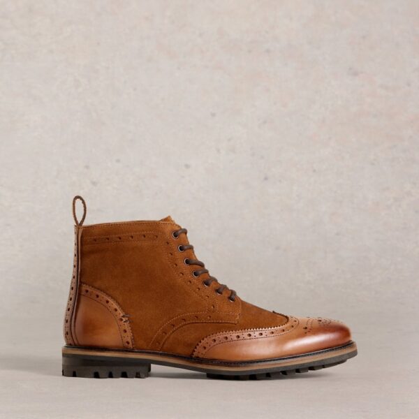 White Stuff Men's Leather Brogue Boots - 9 - Tan, Tan