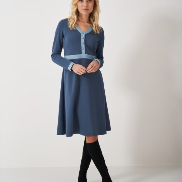 Crew Clothing Women's Jersey V-Neck Knee Length Skater Dress - 12 - Blue, Blue,Pink