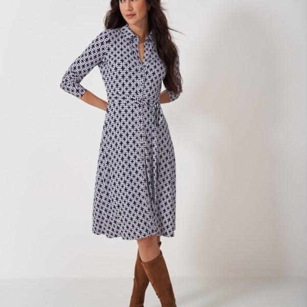 Crew Clothing Women's Jersey Geometric Tie Waist Shirt Dress - 14 - Navy Mix, Navy Mix