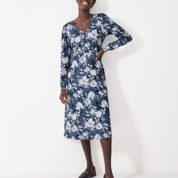 Crew Clothing Women's Jersey Floral V-Neck Midi Tea Dress - 12 - Blue Mix, Blue Mix