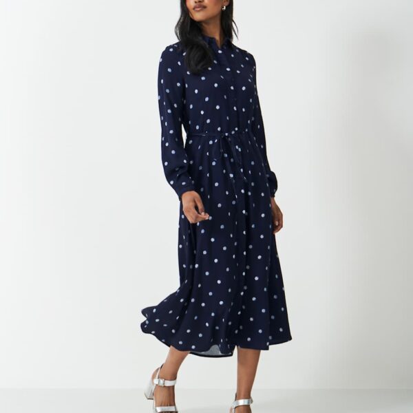Crew Clothing Women's Polka Dot Belted Midi Shirt Dress - 12 - Navy Mix, Navy Mix