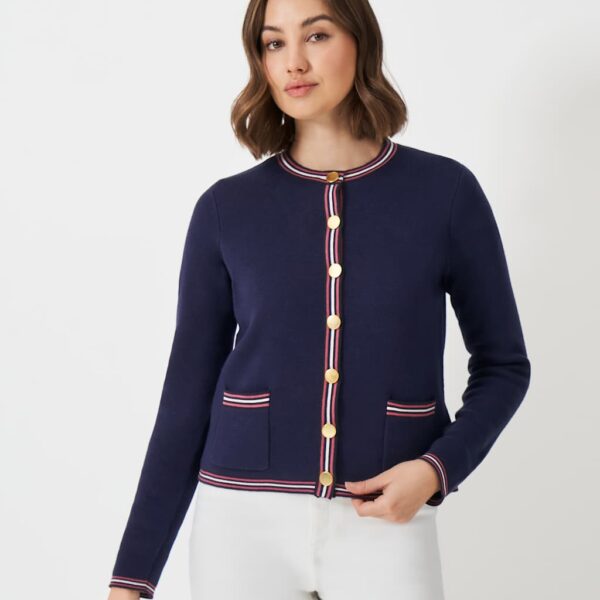 Crew Clothing Women's Pure Cotton Knitted Jacket - 12 - Navy Mix, Navy Mix