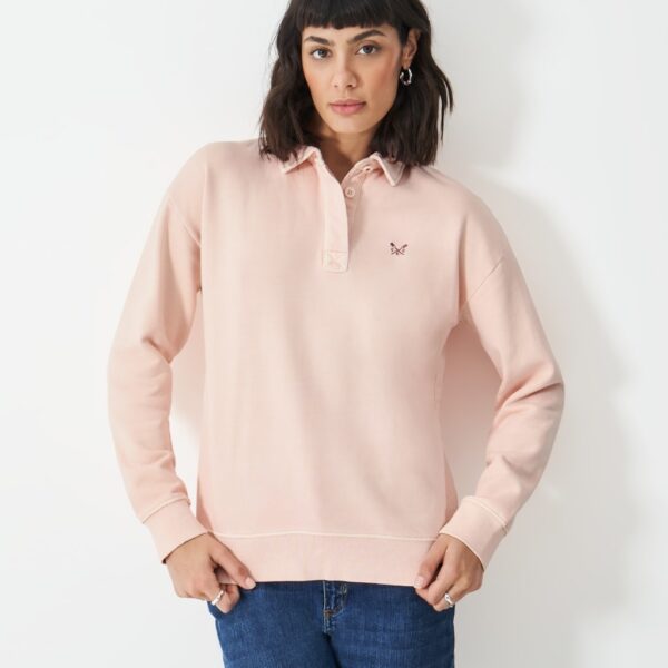 Crew Clothing Women's Pure Cotton Rugby Sweatshirt - 8 - Light Pink, Dark Green,Light Pink