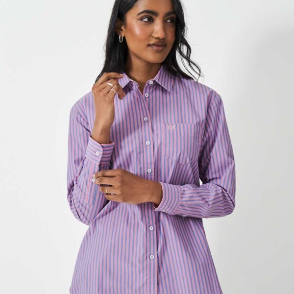 Crew Clothing Women's Pure Cotton Striped Collared Relaxed Shirt - 12 - Pink Mix, Pink Mix,Light Pink Mix