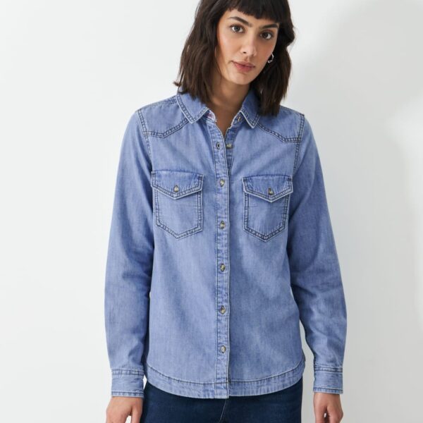 Crew Clothing Women's Denim Stitch Detail Shirt - 10 - Medium Blue, Medium Blue