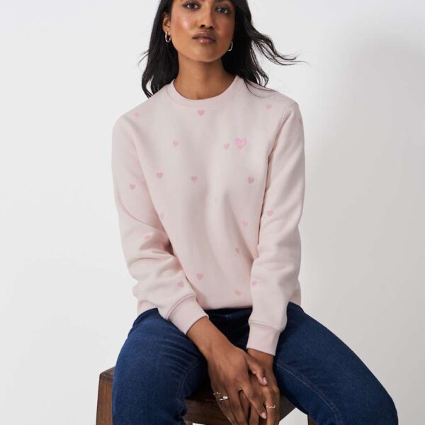 Crew Clothing Women's Cotton Rich Heart Print Crew Neck Sweatshirt - 16 - Bright Pink, Bright Pink