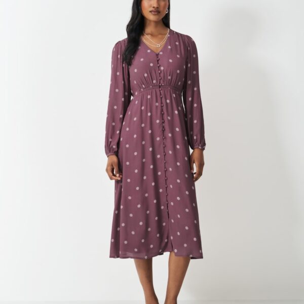 Crew Clothing Women's Polka Dot V-Neck Puff Sleeve Tea Dress - 12 - Pink Mix, Pink Mix