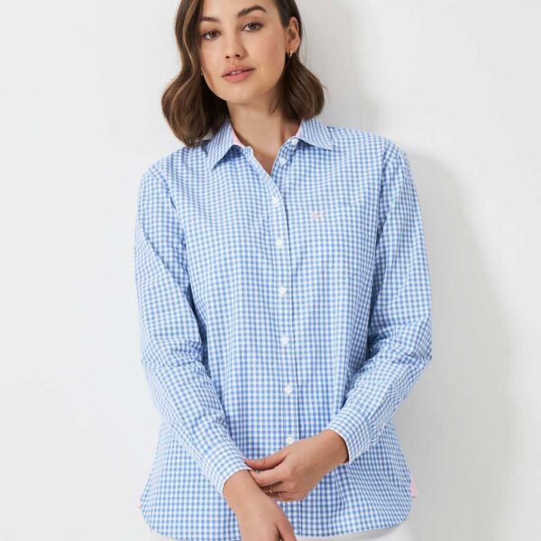 Crew Clothing Women's Pure Cotton Checked Collared Shirt - 12 - Blue Mix, Blue Mix
