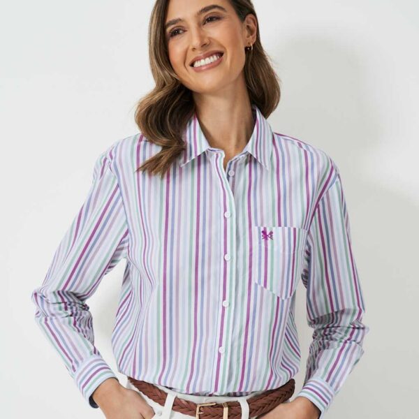 Crew Clothing Women's Pure Cotton Striped Button Through Shirt - 12 - Multi, Multi
