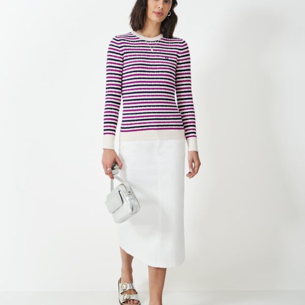 Crew Clothing Women's Cotton Rich Cable Knit Striped Jumper - 12 - Red Mix, Red Mix