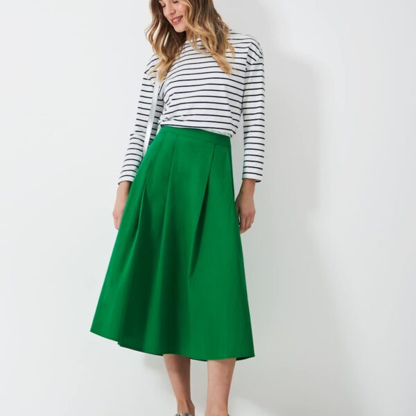 Crew Clothing Women's Pure Cotton Midaxi A-Line Skirt - 12 - Green, White,Green