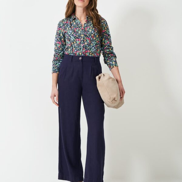 Crew Clothing Women's Linen Rich Pleat Front Wide Leg Trousers - 12 - Navy, Navy