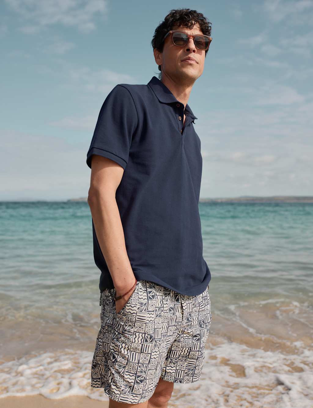 Seasalt Cornwall Men's Pocketed Printed Swim Shorts - Navy Mix, Navy Mix