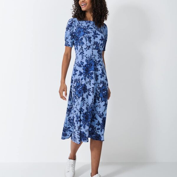 Crew Clothing Women's Jersey Floral Midi Tea Dress - 12 - Blue Mix, Blue Mix
