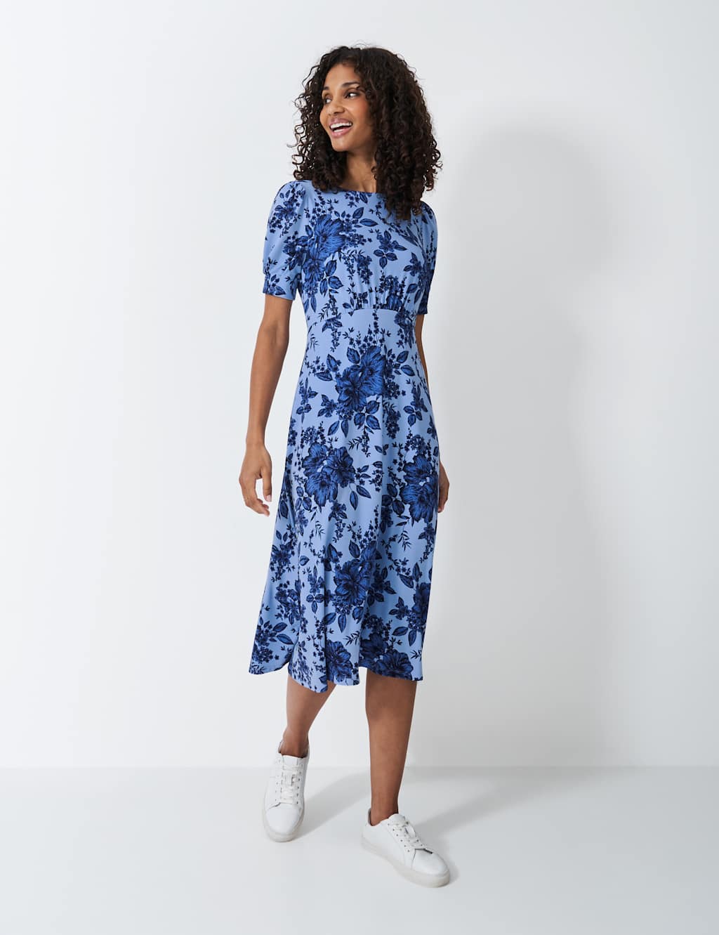 Crew Clothing Women's Jersey Floral Midi Tea Dress - 12 - Blue Mix, Blue Mix