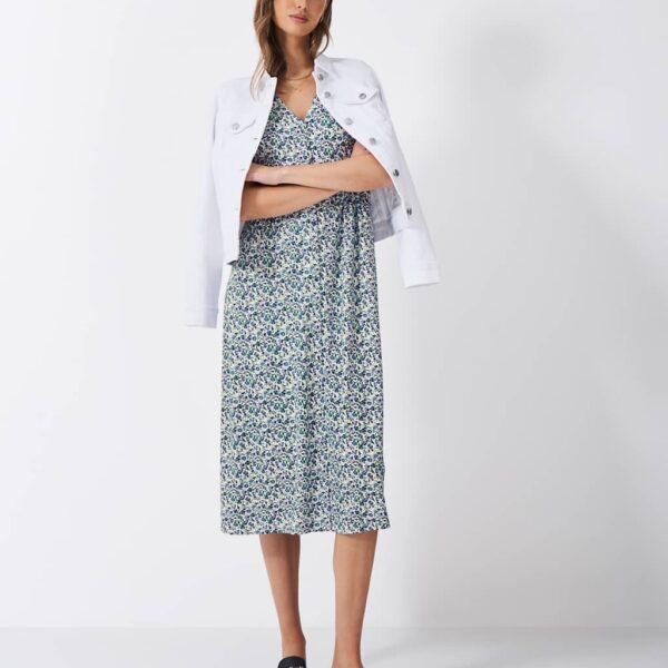 Crew Clothing Women's Jersey Floral V-Neck Midaxi Tea Dress - 12 - Blue Mix, Blue Mix