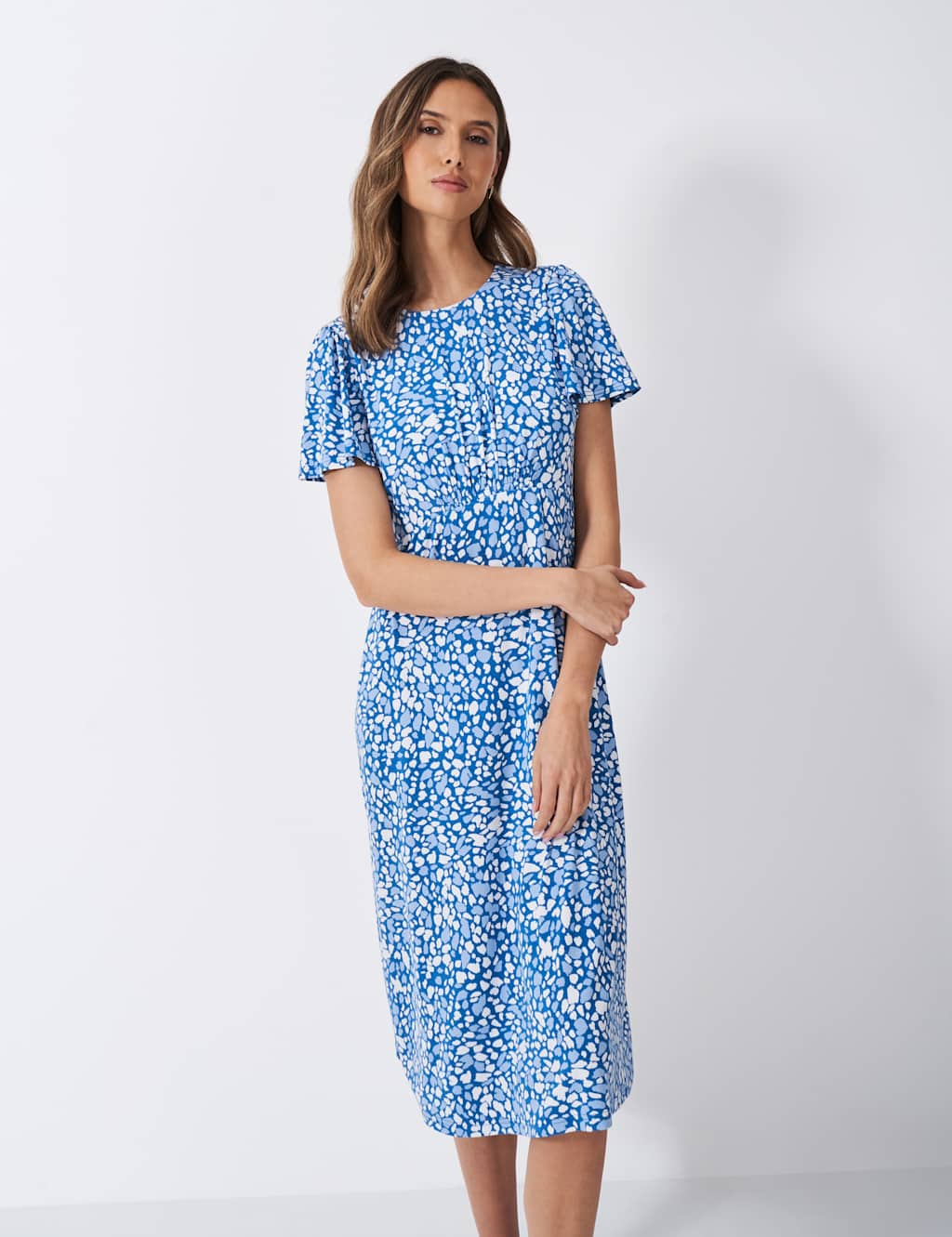 Crew Clothing Women's Jersey Floral Knee Length Tea Dress - 12 - Blue Mix, Blue Mix