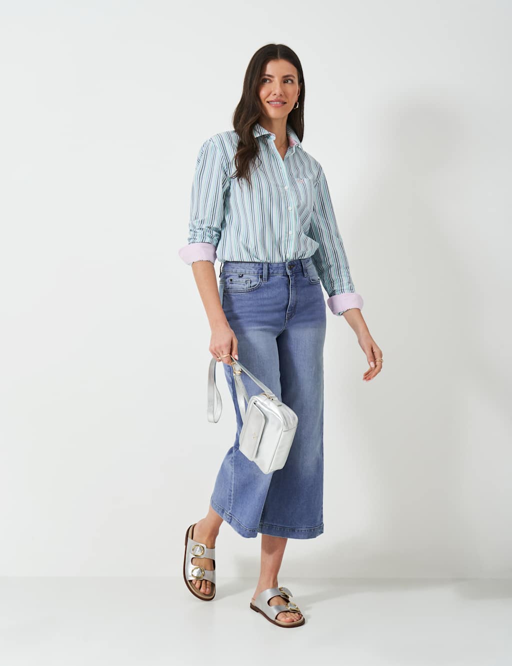 Crew Clothing Women's Relaxed High Waisted Cropped Jeans - 10 - Light Blue, Light Blue