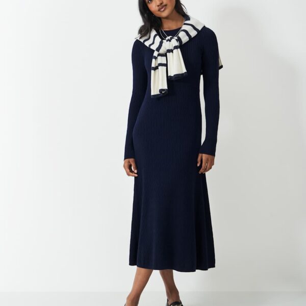 Crew Clothing Women's Cotton Rich Cable Knit Midi Skater Dress - 12 - Navy, Navy