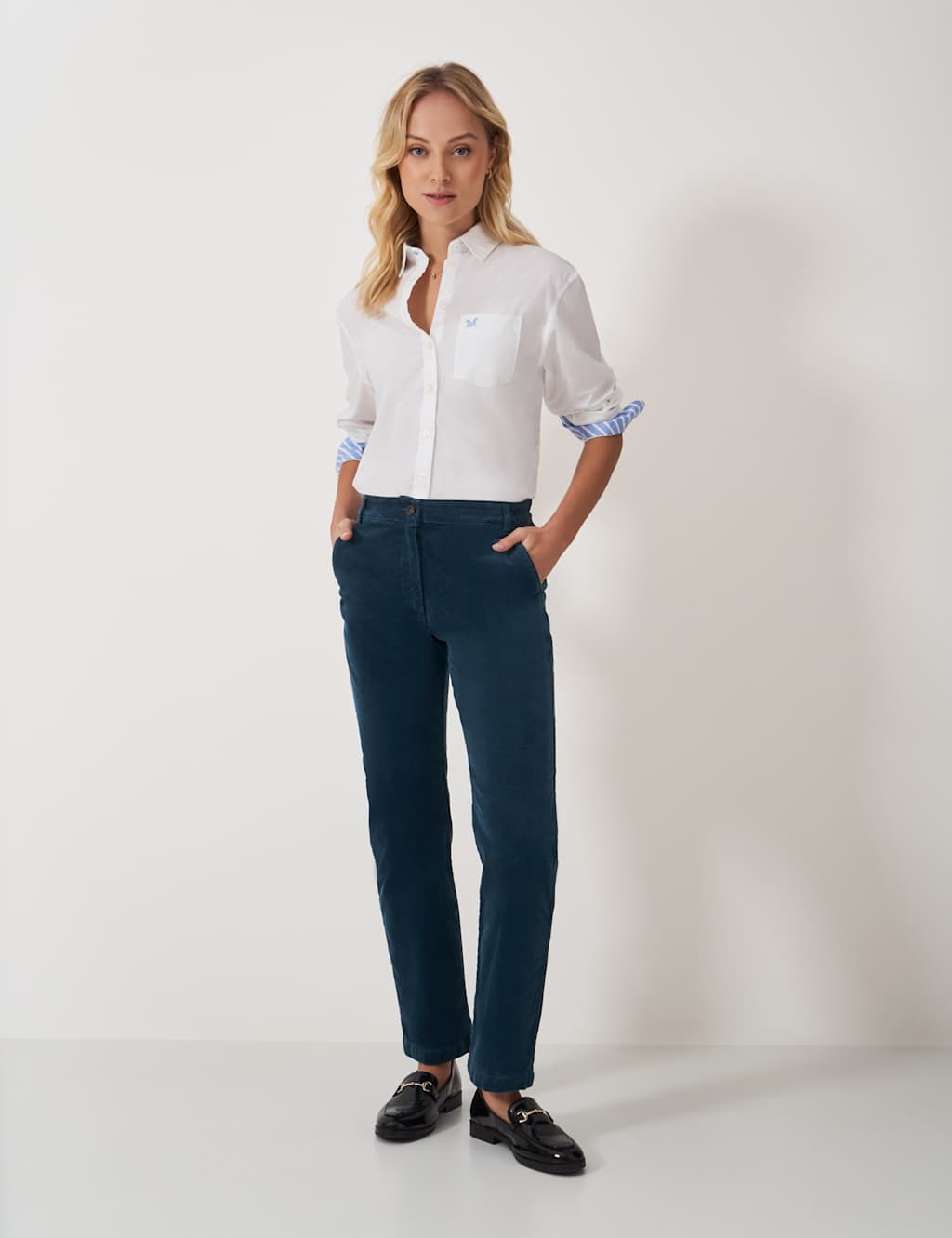 Crew Clothing Women's Cord Tapered Ankle Grazer Trousers - 12 - Aqua, Dusky Rose,Aqua