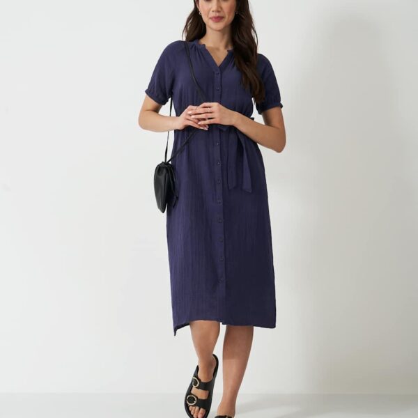 Crew Clothing Women's Pure Cotton V-Neck Midaxi Shirt Dress - 12 - Navy, Khaki,Navy