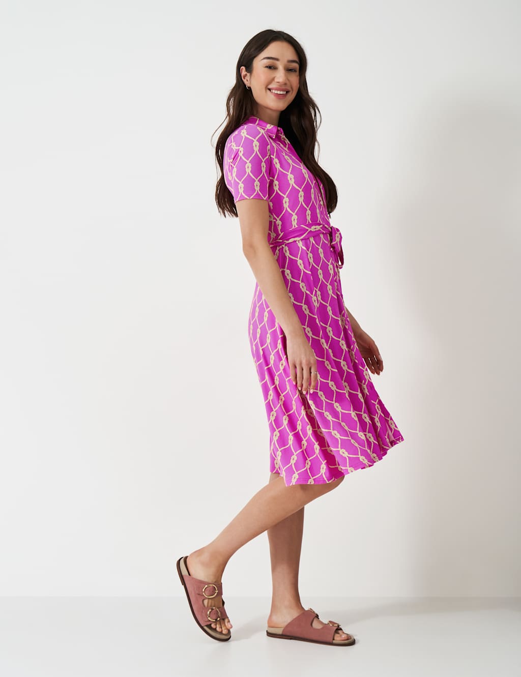 Crew Clothing Women's Jersey Geometric Midaxi Shirt Dress - 12 - Pink Mix, Green Mix,Pink Mix