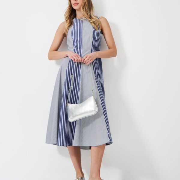 Crew Clothing Women's Pure Cotton Striped Maxi Skater Dress - 12 - Blue Mix, Blue Mix