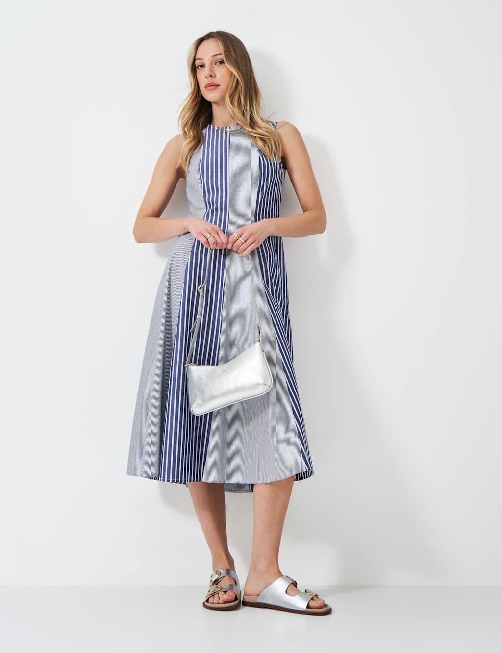 Crew Clothing Women's Pure Cotton Striped Maxi Skater Dress - 12 - Blue Mix, Blue Mix