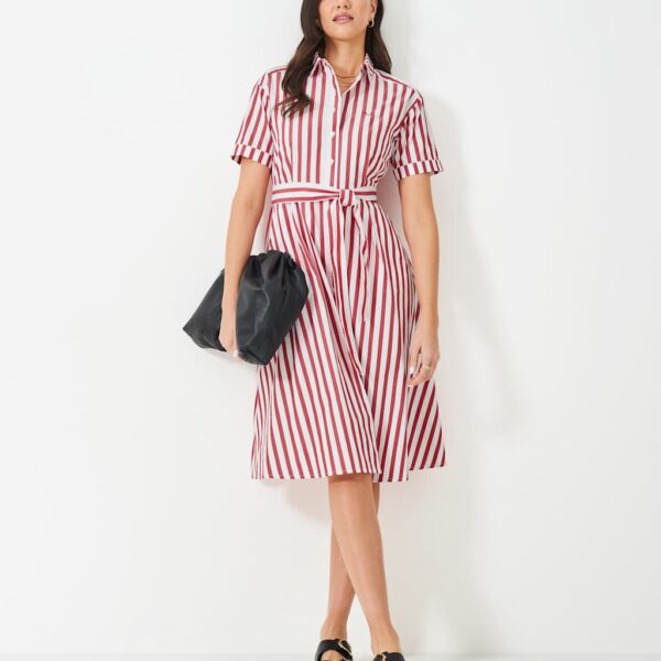 Crew Clothing Women's Pure Cotton Rope Print Belted Midi Shirt Dress - 12 - Red Mix, Navy Mix,Red Mix