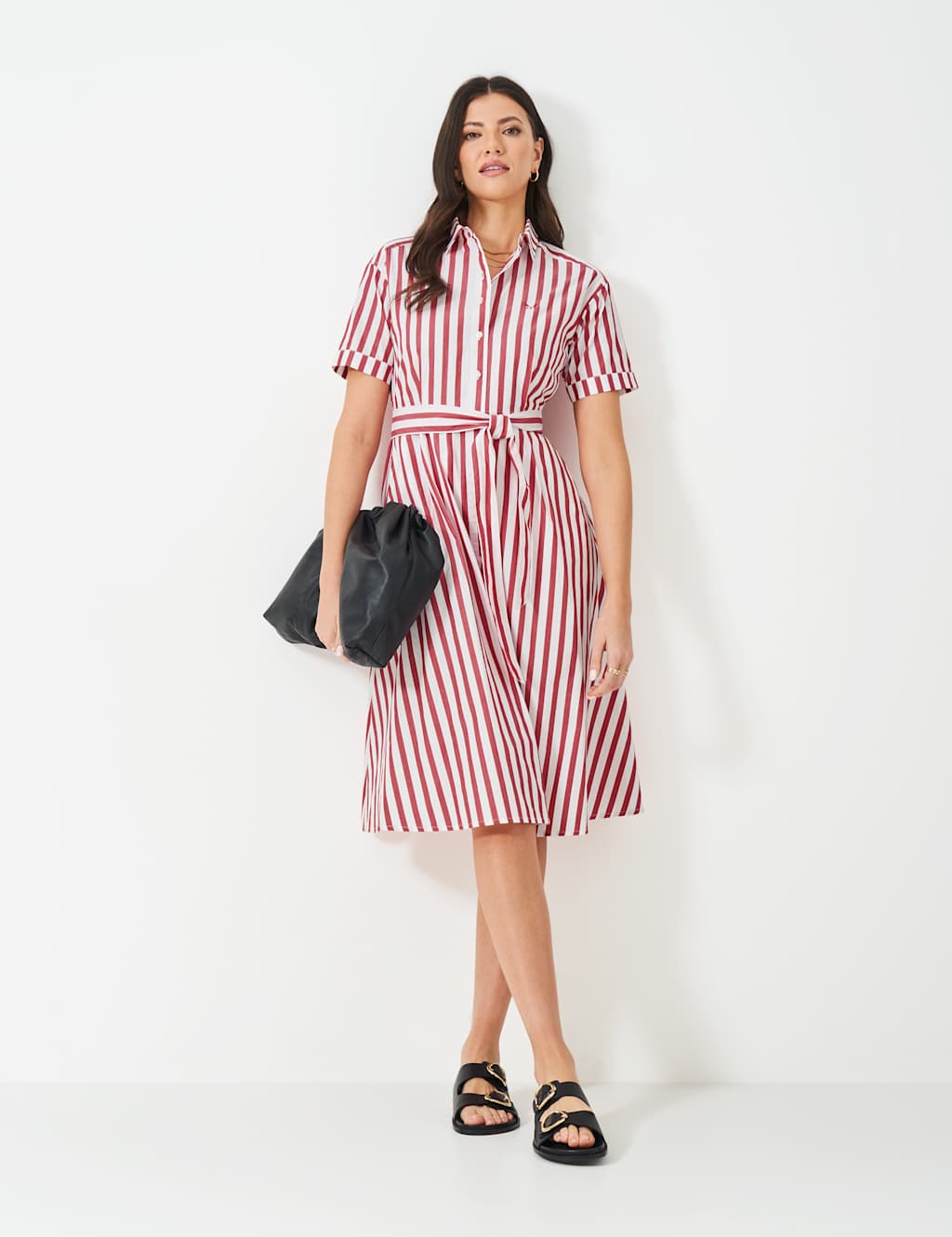 Crew Clothing Women's Pure Cotton Rope Print Belted Midi Shirt Dress - 12 - Red Mix, Navy Mix,Red Mix