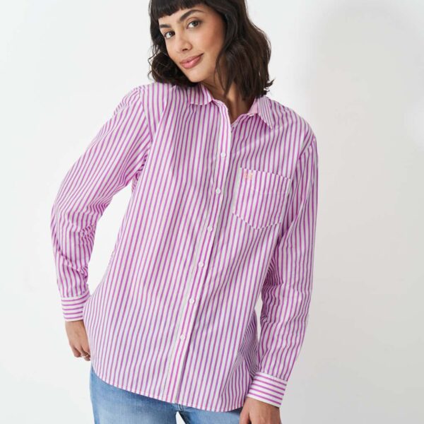 Crew Clothing Women's Pure Cotton Striped Relaxed Shirt - 12 - Pink Mix, Pink Mix