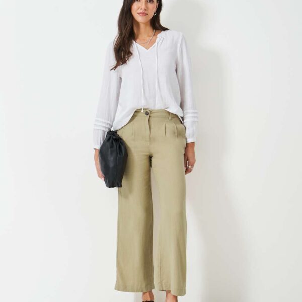 Crew Clothing Women's Linen Rich Striped Wide Leg Trousers - 12 - Stone, Stone,Medium Red,Pink,Khaki