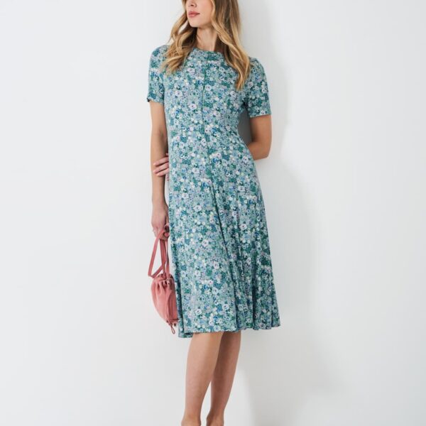 Crew Clothing Women's Jersey Floral Midi Tea Dress - 12 - Emerald, Emerald
