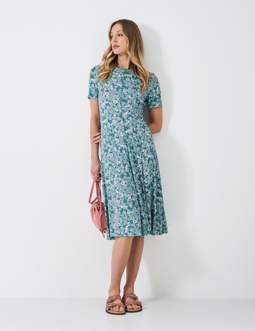 Crew Clothing Women's Jersey Floral Midi Tea Dress - 12 - Emerald, Emerald