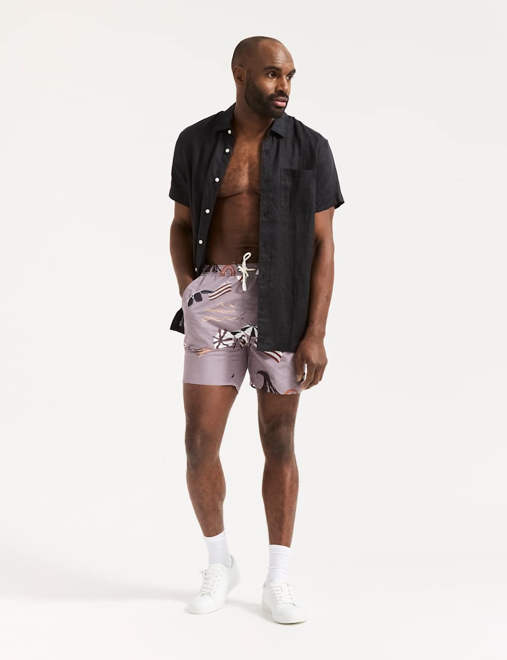 Scotch & Soda Men's Printed Mid-Length Swim Shorts - Medium Brown, Medium Brown