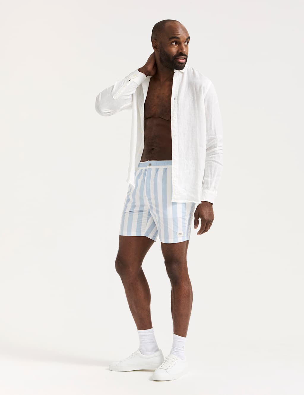 Scotch & Soda Men's Striped Swim Shorts - Medium Blue, Medium Blue
