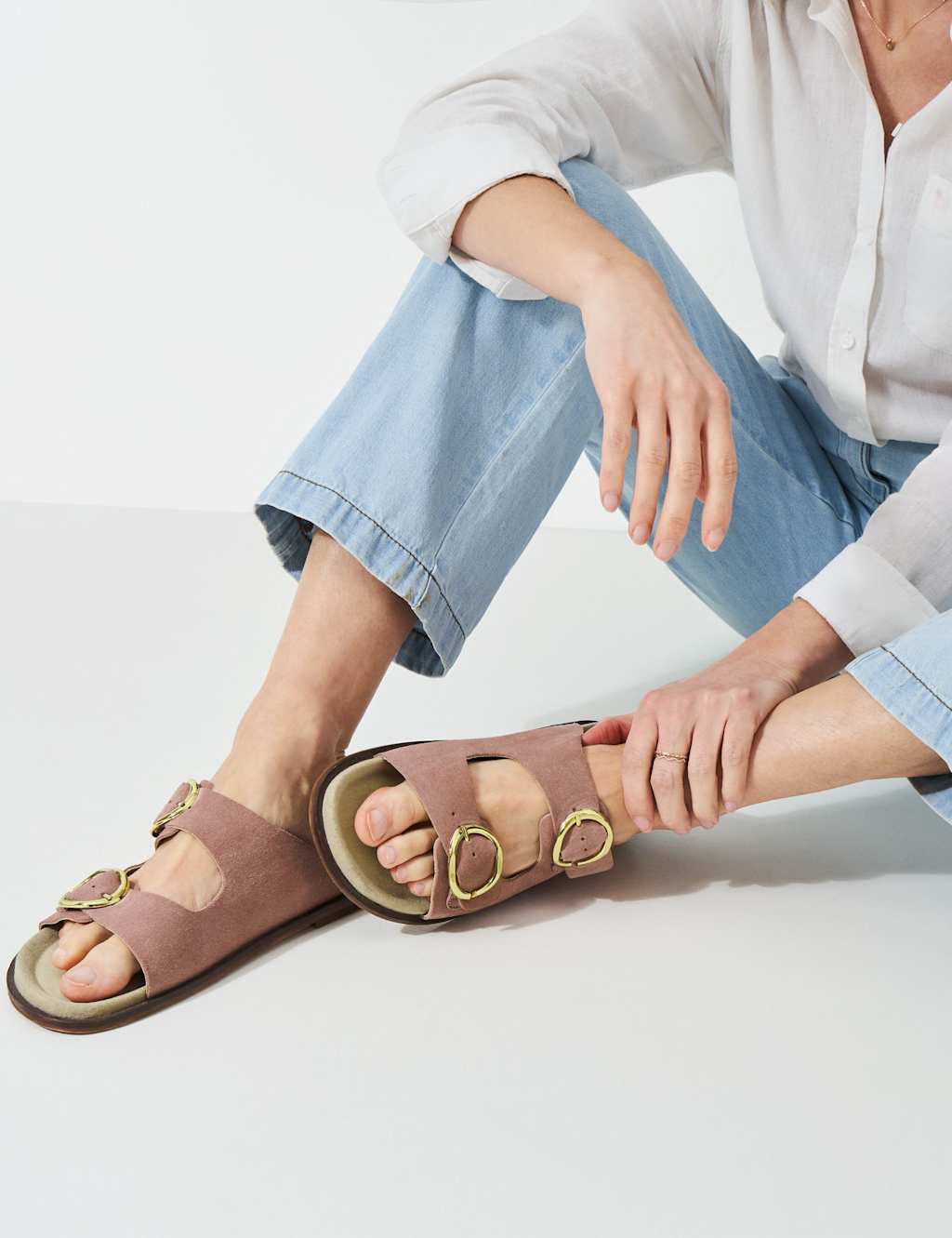 Crew Clothing Women's Suede Buckle Flat Sandals - 39 - Soft Pink, Soft Pink