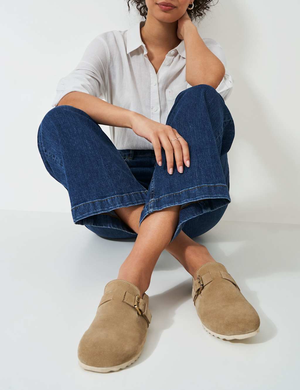 Crew Clothing Women's Suede Buckle Flat Mules - 39 - Beige, Beige