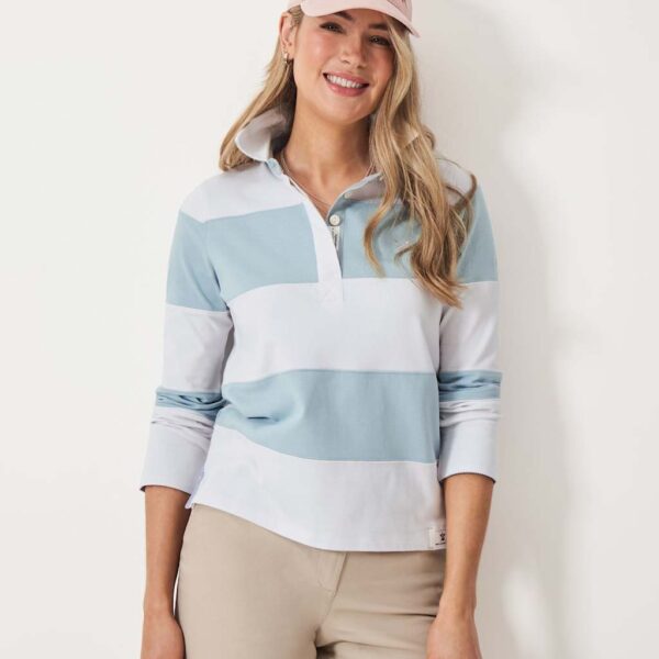 Crew Clothing Women's Pure Cotton Striped Rugby Top - 12 - Blue Mix, Blue Mix,Green Mix