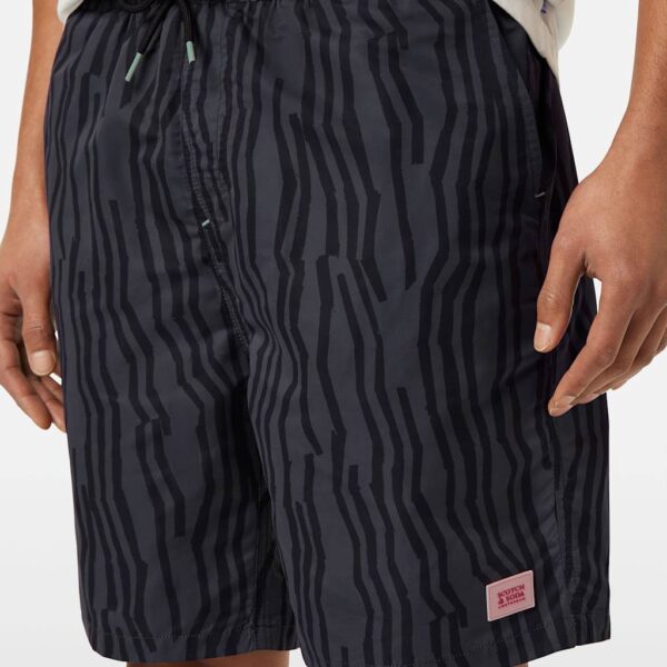 Scotch & Soda Men's Pocketed Printed Longer Length Swim Shorts - Black, Black