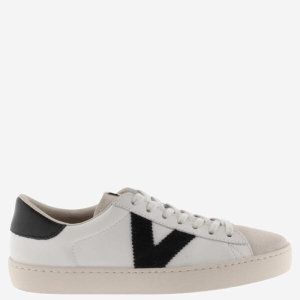 Victoria Women's Berlin Leather Side Detail Trainers - 5 - Black/White, Navy/White,Beige,Black/White,White Mix,Coral Mix