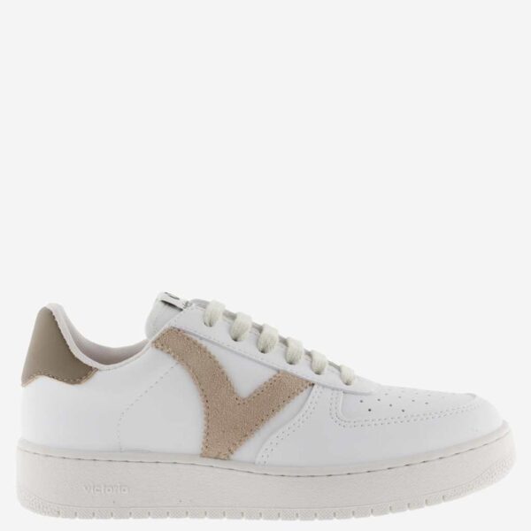 Victoria Women's Madrid Leather Lace Up Trainers - 5 - White Mix, White Mix,White/Black
