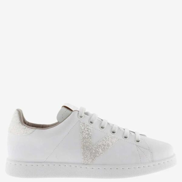 Victoria Women's Tenis Glitter Leather Lace-Up Trainers - 5 - White, White Mix,White,Taupe Mix