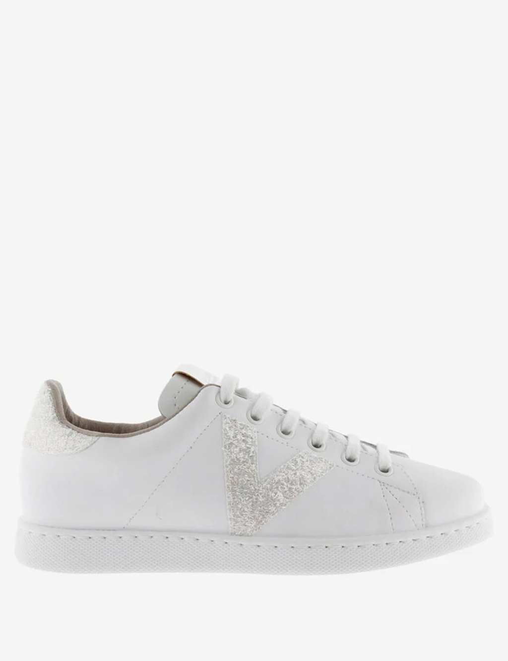 Victoria Women's Tenis Glitter Leather Lace-Up Trainers - 5 - White, White Mix,White,Taupe Mix