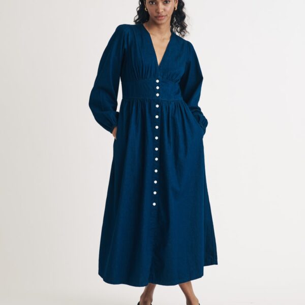 Nobody's Child Women's Denim V-Neck Midaxi Tea Dress - 12 - Blue Denim, Blue Denim