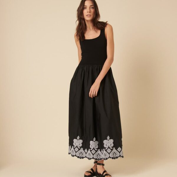 Nobody's Child Women's Pure Cotton Embroidered Midaxi Smock Dress - 12 - Black, Black