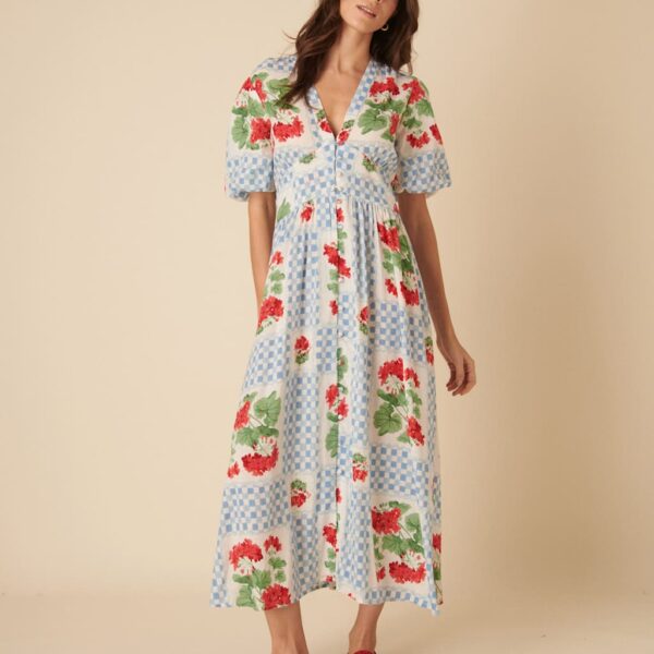 Nobody's Child Women's Lyocell Rich Floral V-Neck Midaxi Waisted Dress - 12REG - Red Mix, Red Mix