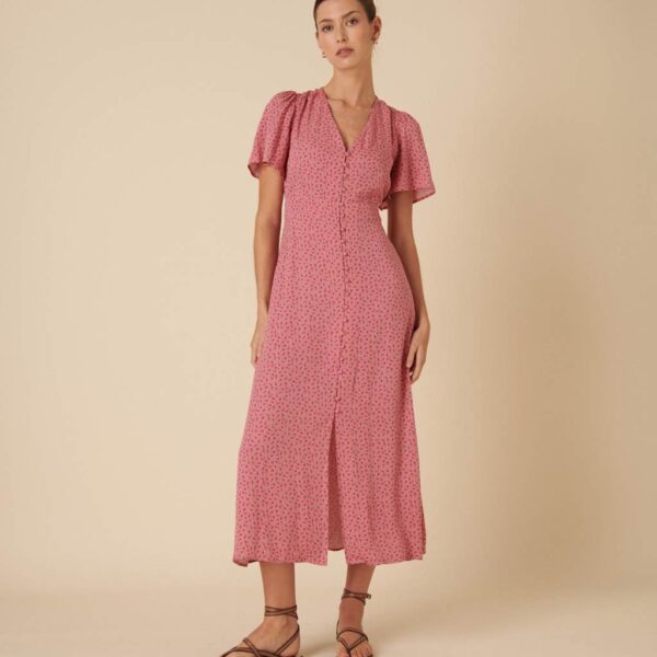 Nobody's Child Women's Floral V-Neck Button Through Midaxi Tea Dress - 12 - Pink Mix, Pink Mix