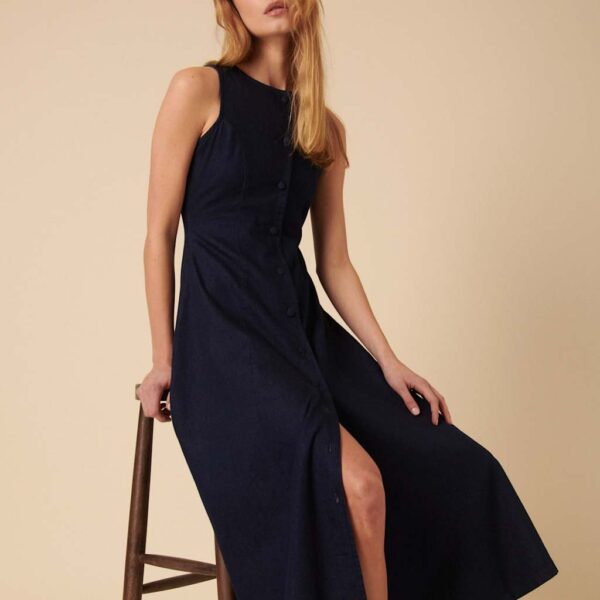 Nobody's Child Women's Pure Cotton Denim Button Through Midi Tea Dress - 12 - Blue, Blue