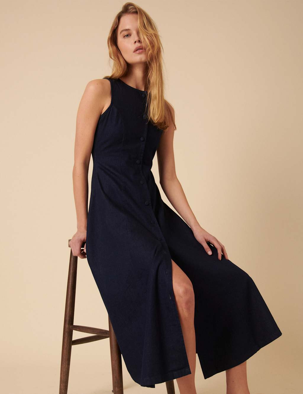 Nobody's Child Women's Pure Cotton Denim Button Through Midi Tea Dress - 12 - Blue, Blue